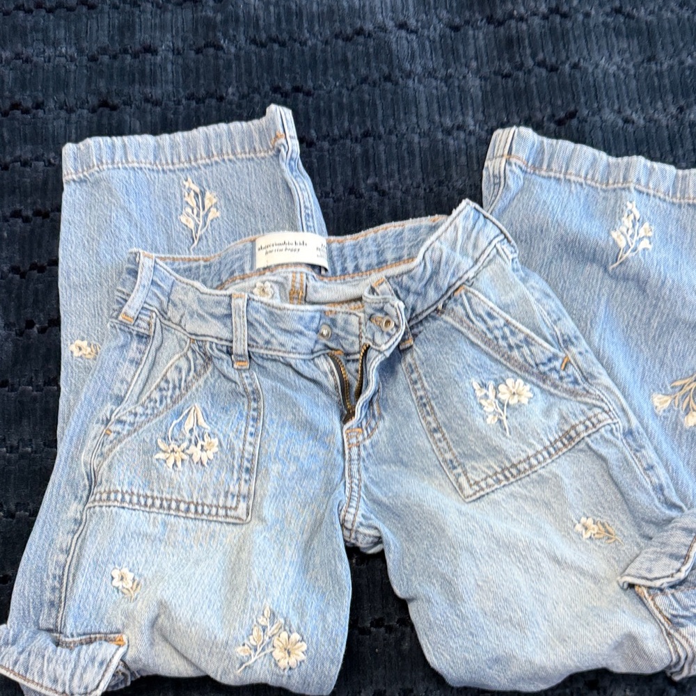 Girls Light Blue Floral Boyfriend Jeans